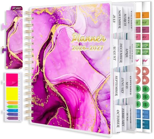 Planner 2026-2027, Large 18 Months Academic Daily Weekly Monthly Planner Yearly Agenda Jan. 2026–June. 2027, 7.9 x 9.8, Page Tabs, Separator Page, Pocket Folder, Bookmark, Stickers, Sticky Note Set