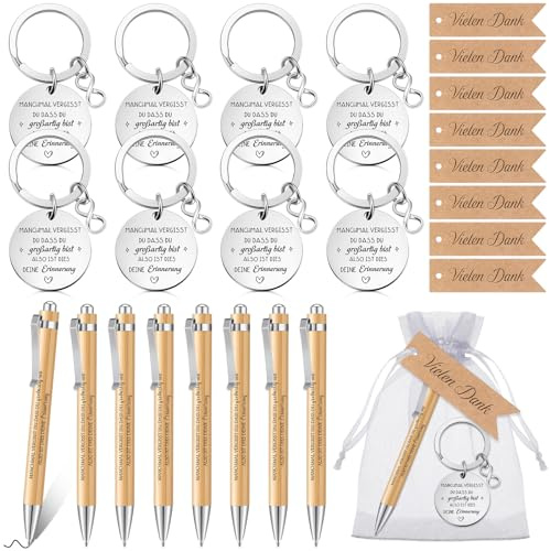Dianelhall 8 Sets Dankeschön Geschenke Kollegen Weihnachten Abschiedsgeschenk Inspirierender Holz Kugelschreiber Motivations Schlüsselanhänger mit Mullbeutel Danke Tag für Mitarbeiter Lehrer Schüler