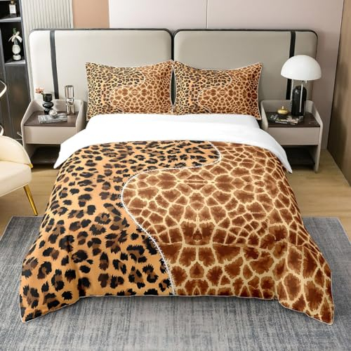100% Bio-Baumwolle Erwachsene Leopard Tröster Abdeckung 135x200 Leopard Print Bettwäsche Set Geparden Haut Bettbezug Afrika Safari Tier Bett Set mit 1 Kissenbezug,Schlafzimmer Dekor