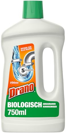 Drano Extra Stark, Biologisch Abbaubarer Rohrreiniger für langsam abfließende Abflüsse, 1er Pack (1 x 750 ml)