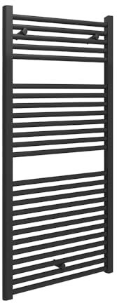 Termoarredo scaldasalviette 500x1230 interasse 45 cm in acciaio nero opaco, 25 tubi diametro 22 mm