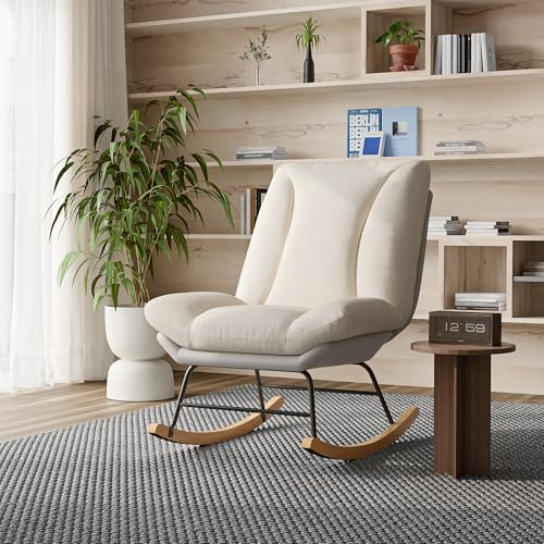 DIYHOM Gungstol, stoppad gungstol med justerbart ryggstöd, vardagsrum relaxstol gungstol, för vardagsrum sovrum balkong, 90,5 x 74 x 98 cm