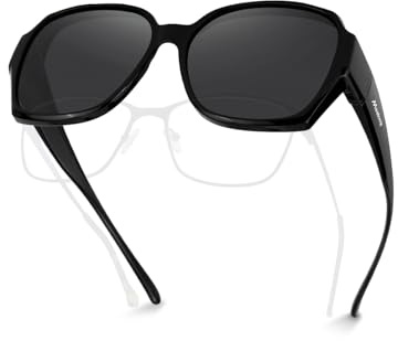 Meeloog Polarisierte Überbrille Sonnenbrille für Damen Herren, UV400 Schutz Sonnenbrille, Quadrat Übergroße Brille zum Fahren DEMST2106 (D1 Schwarz Rahmen/Graue Linse)