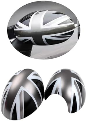 MINI Side Wing Mirror Cover, Gloss Black Mirror Caps Cover for Mini Cooper One/S/JCW R Series R50 R52 R53 2002–2006 (Union Jack Gray)