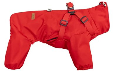 Hundegeschirr-Regenmantel, verstellbar, mit 4 Beinen, wasserdicht, winddicht, reflektierend, für kleine, mittelgroße und große Hunde, Größe XXL, Rot