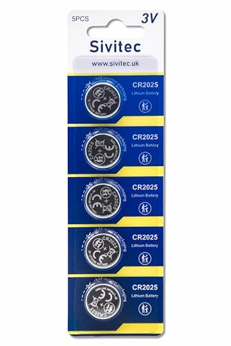 Sivitec 10x CR2025 Lithium Batteries 3V for Car Remotes, Watches, Digital Scales,10pcs (10)