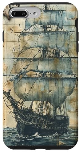 Ancienne carte nautique vintage bateau pirate bateau mer océan carte Coque pour iPhone 7 Plus/8 Plus