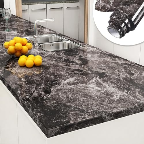 Yenhome 60 x 1000 cm Sandstone Black Brown Marble Wallpaper Self-Adhesive Huge Size Vinyl Film for Worktops Furniture Film Self-Adhesive Wallpaper for Kitchen Bathroom Wall Decoration Wall Cladding