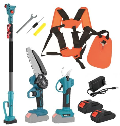 Sierra de pértiga inalámbrica 3 en 1 y mini motosierra de 6 pulgadas, con correa para el hombro, 2 baterías y cargador incluidos, cortador de ramas altas extendido para ramas gruesas
