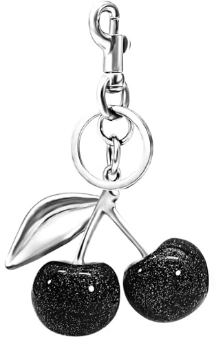 SKYFUN Cherry Keychain for Women Glitter Cherry Bag Charm Key Chain for Purse Wallet Handbag Backpack Jewelry Accessories Gift for Birthday Christmas, Silver Black