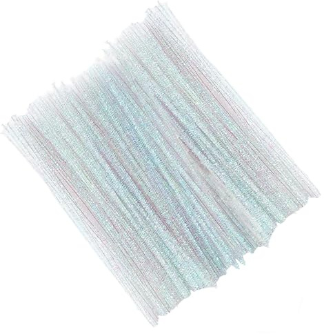 100 WeißE Glitzerpfeifenreiniger, Chenille-Metallpfeifenreiniger, 30cm Bastelpfeifenreiniger Zum Basteln, Gestalten Von Kunstwerken In Form Von Tieren, Menschen Und Mehr (Weiß)
