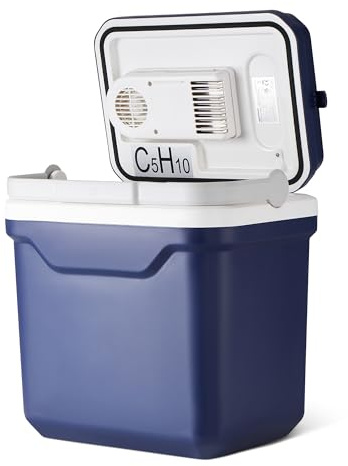 Amazon Basics Nevera eléctrica, Nevera con Función de Refrigeración y Calentamiento, 12 V CC/230 V CA para Uso Doméstico o en Vehículos, 24 Litros, Azul