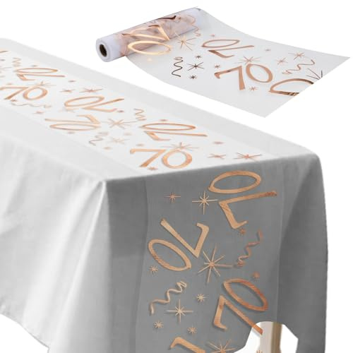 ddckj Tischläufer 70 Geburtstag 28 cm x 10 m Tischdeko Geburtstag Zuschneidbar Tisch Deko Roségold Männer und Frauen für Geburtstagsparty Jubiläumsfeier