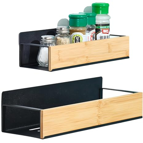 DIYCUT 2 Piezas Estante Especias Magnético, Soporte sin Taladro Negro Organizador, Estante Magnético para Especias para Refrigerador, Ahorro de Espacio, para Nevera, Microondas y Lavadora