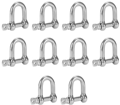 D Shackle, 10PCS Shackles, M6 Shackle, D Shackles Heavy Duty, D Shackle Heavy Duty, Stainless Steel Shackle, 220kg capacity for Outdoor Rigging, Sailing, Camping, Traction Hook Accessory