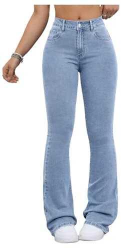 GORGLITTER Flared Jeans for Women UK High Waisted Stretchy Bootcut Skinny Casual Denim Trousers Light Wash Small