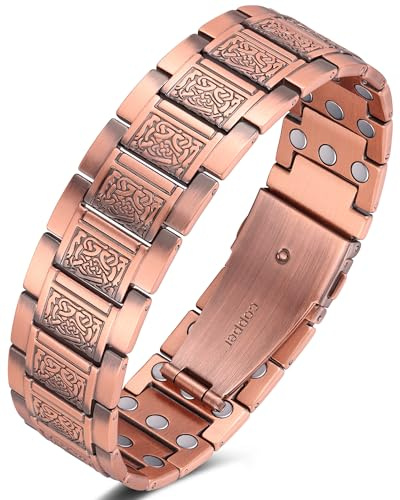 Jeracol 99 % Kupfer-Armband für Herren, magnetisches Armband für Herren, mit 3 ultrastarken Magneten, einzigartiger Faltschließe, Armband mit Einstellwerkzeug und Schmuck-Geschenkbox, 23 cm