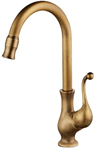 Kitchen Faucet Vintage Brass Faucet Swivel Single Hole Sink Mixer Tap Antique for Bathroom Kitchen & Stylish Plumbing Fixture