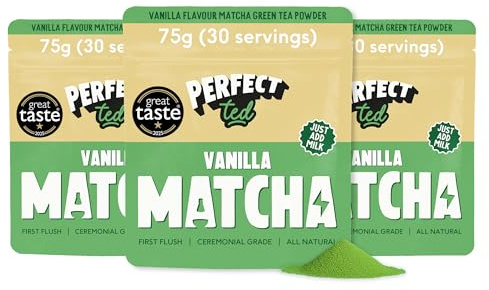 PerfectTed Vanilla Matcha Powder 3 x 75g | Ceremonial Grade Matcha Multipack | Vanilla Matcha Latte Powder | L-Theanine | Natural Flavours | Matcha Fuel | Vegan | Gluten-Free