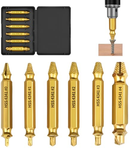 Extractor de Tornillos Rotos 6 Piezas, Set de Extractores de Tornillos de Alta Dureza hasta 66 HRC, Herramienta para Quitar Tornillos Dañados, Rotos y Atascados, Compatible con Cualquier Taladro