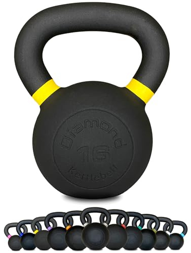 Diamond [Kettlebell Ghisa Pro 4–36 Kg] Peso In Ghisa Nera Opaca, Maniglia Grip 25–38 Mm, Pesi Per Cross Training, Allenamento Funzionale E Forza, Home Gym E Palestra (16 Kg)