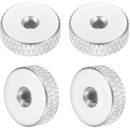 QUARKZMAN 4 stycken räfflade aluminiumlegering muttrar M3 x 12 x 4 mm, platt räffelmutter metall handtagsmutter gängadapter för elektroniska enheter industri maskin montering, silver