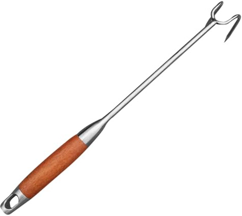 DOITOOL Crochet à Viande Professionnel en Acier Inoxydable et Bois Crochet de Rôtissage Multifonction pour Barbecue Accessoire Résistant à l'usure Cuisine Camping et Préparation de