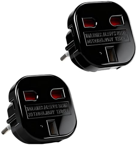 2 Pack UK to EU Travel Plug Adapter, EU Travel Adaptor Europe Converter Type C, E, F for European Spain, France, Italy, Portugal, Germany, Netherlands, Greece, Poland, Turkey and More Black