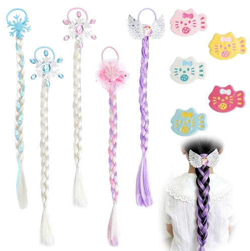 Mechas de Colores Set con Pinzas, Trenza Princesa Arcoíris en Cabello Sintético Trenzado para Trenzar, Peluca Larga Trenzada con Diadema, Extensiones Cola de Caballo, Accesorios para el Cabello, 42 cm