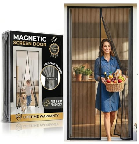 Homebay® Magnetic Fly Screen for Doors, Child & Pet Friendly Net Curtain | Heavy Duty, Hands-Free Automatic Closure, No-Drill Easy Installation, Fly Door Net Curtain For Insects & Bugs 100 x 210cm