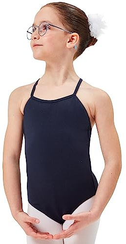 tanzmuster ® Ballettanzug Mädchen Träger - Leonie - aus Baumwolle, Ballettbody Ballett Trikot in Marineblau, Größe 140/146
