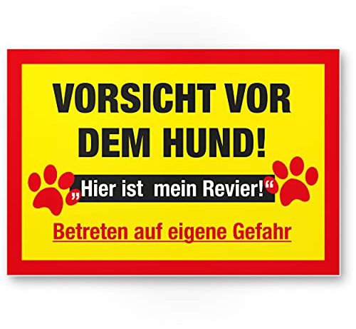 Komma Security Warnung vor dem Hund Schild - hier ist mein Revier Hinweisschild wetterfest Hundeschild Gartentor Einfahrtstor die Haustür Türschild Abschreckung Warnschild Einbruchschutz