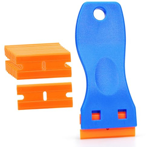 Ewrap Plastic Safety Scraper Car Sticker Remover Glass Scraper Ceramic Hob Scraper with 10 Pcs Double Edge Plastic Scraping Replacement for Removing Decals from Glass Windshields Ceramic Hob