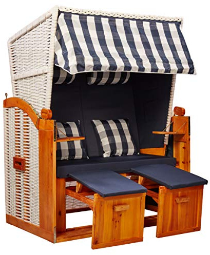 intergrill Strandschönheiten Doris Ostsee Strandkorb 2-Sitzer Vollholzfront Verschiedene Dekor innen außen für Balkone Terrassen Wintergärten Garten Lounge inkl Schutzhülle