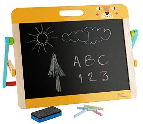 Children's Wooden Tabletop Easel with Double-Sided Magnetic Whiteboard & Chalkboard, Arts & Crafts Portable Easel Includes Dry Erase Marker, Chalk, Magnetic Letters & Extra Magnets, Ages 3 and Up