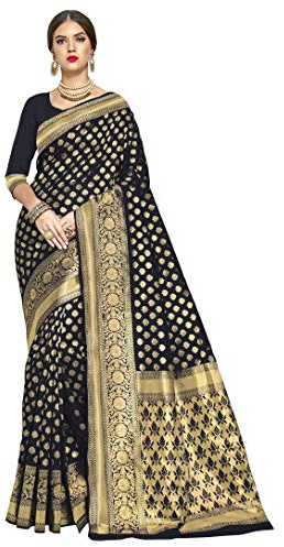 Glory Sarees Kanchipuram Art - Sari de seda con blusa para mujer, Negro -, Talla Unica