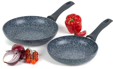 Russell Hobbs COMBO-4842A Nightfall Stone 2 Piece Pan Set, Non-Stick Frying Pan Set, 20/24 cm Crepe Pan, Induction Hob Fry Pan, Pressed Aluminium Cookware with Soft Touch Handles, Omelette Pan