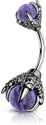 CM Crareesi Mania piercing nombril acier chirurgical barres de nombril banane ventre 14g avec griffes de dragon tenant la pierre naturelle