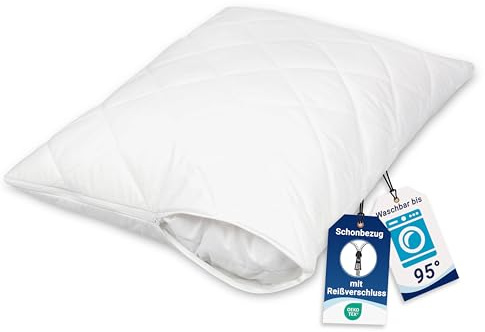 ZOLLNER copricuscino trapuntato 60x80 cm - copertura protettiva traspirante con cerniera - misto cotone - lavabile fino a 95° C - qualità alberghiera - certificato Oeko Tex®
