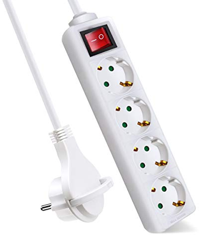 EXTRASTAR 4 Fach Flachstecker Steckdosenleiste mit Schalter, 5m Kabel