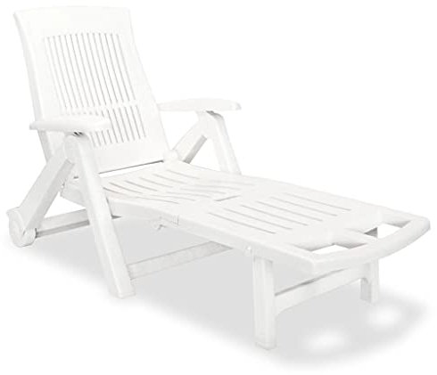 CHAHO Liegestuhl, Gartenliege,Rückenlehne verstellbar, Zusammenklappbar,Garten, Balkon und Terrasse,Sonnenliege mit Fußablage Kunststoff Weiß