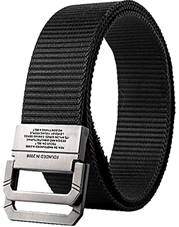 Schnelltrocknender Herren-Gürtel aus Legierung, Doppelringschnalle, schmale Passform, Schwarz , M