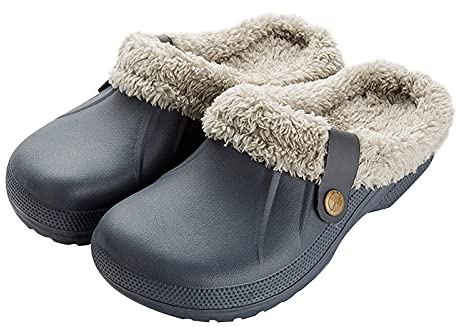 RXLLDOLY Womens & Mens Furry Waterproof Clogs Lined Clogs Fluffy Slip-on Garden Shoes Warm Plush Home House Slippers Indoor Outdoor Mules