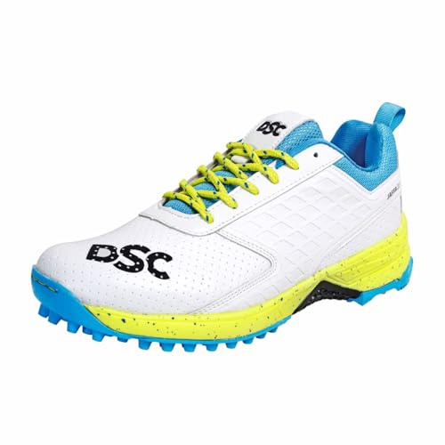 DSC Jaffa 22 Cricket Shoes | White/Lime - Yellow | for Boys And Men | Lightweight | Embossed Design | 8 UK, 9 US, 42 EU