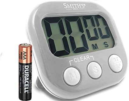 Smith’s® Digital Kitchen Timer - Grey | Large Countdown Clock | Battery Included | Loud Alarm | Big Digits | Magnetic, Kickstand & Hanging Hole | Very Easy To Use | 1 Year Guarantee