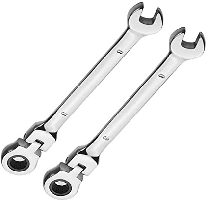 Llave de trinquete de 8 mm, 2 llaves combinadas de trinquete, llave métrica de extremo abierto de acero al cromo vanadio endurecido con cabeza flexible, Herramientas Bricolaje