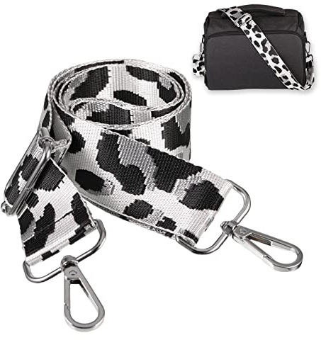 worahroe Replacement Handbag Straps Leopard Print Nylon, Adjustable 3.8cm Wide Shoulder Bag Straps with Clips For All Match Long Straps Bag Straps for Handbag Canvas Crossbody Bag Gray