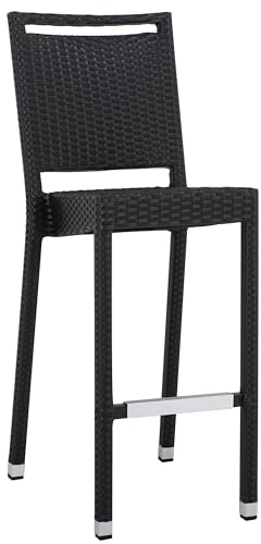 METRO Professional Taburete de Bar con Reposapiés Barbados, Aluminio/Ratán Sintético, Apilable, Silla para Exterior, Respaldo con Asa, Negro