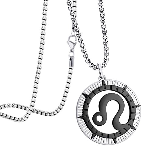 555Jewelry Stainless Steel Leo Necklace for Wife, Horoscope Constellation Necklaces for Women ‎& Ladies, Zodiac Sign Pendant for Men, Astrology Necklace for Her, 20 Inch, Silver/Black