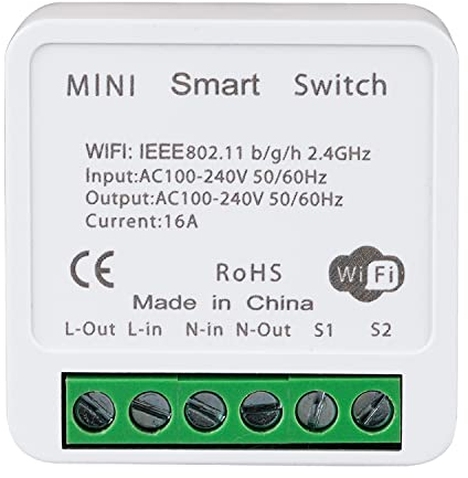 Milfra 16A Mini WiFi Smart Light Switch DIY Module, Controlled by Smart Life/Tuya App, Compatible with Alexa Echo and Google Home, Support 1 Way or 2 Way (1 Pack)